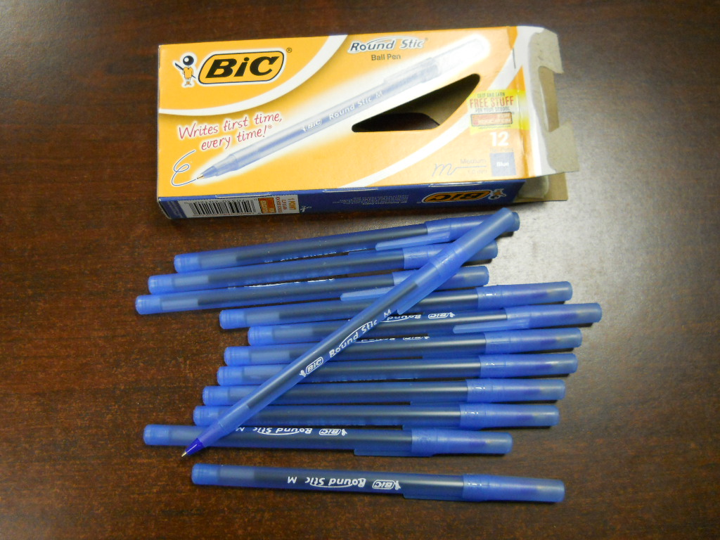 Bic Round Stic Ball Med/Moy Medium 1.0 mm 12 pen ( 1 dozen ) BLUE BRAND