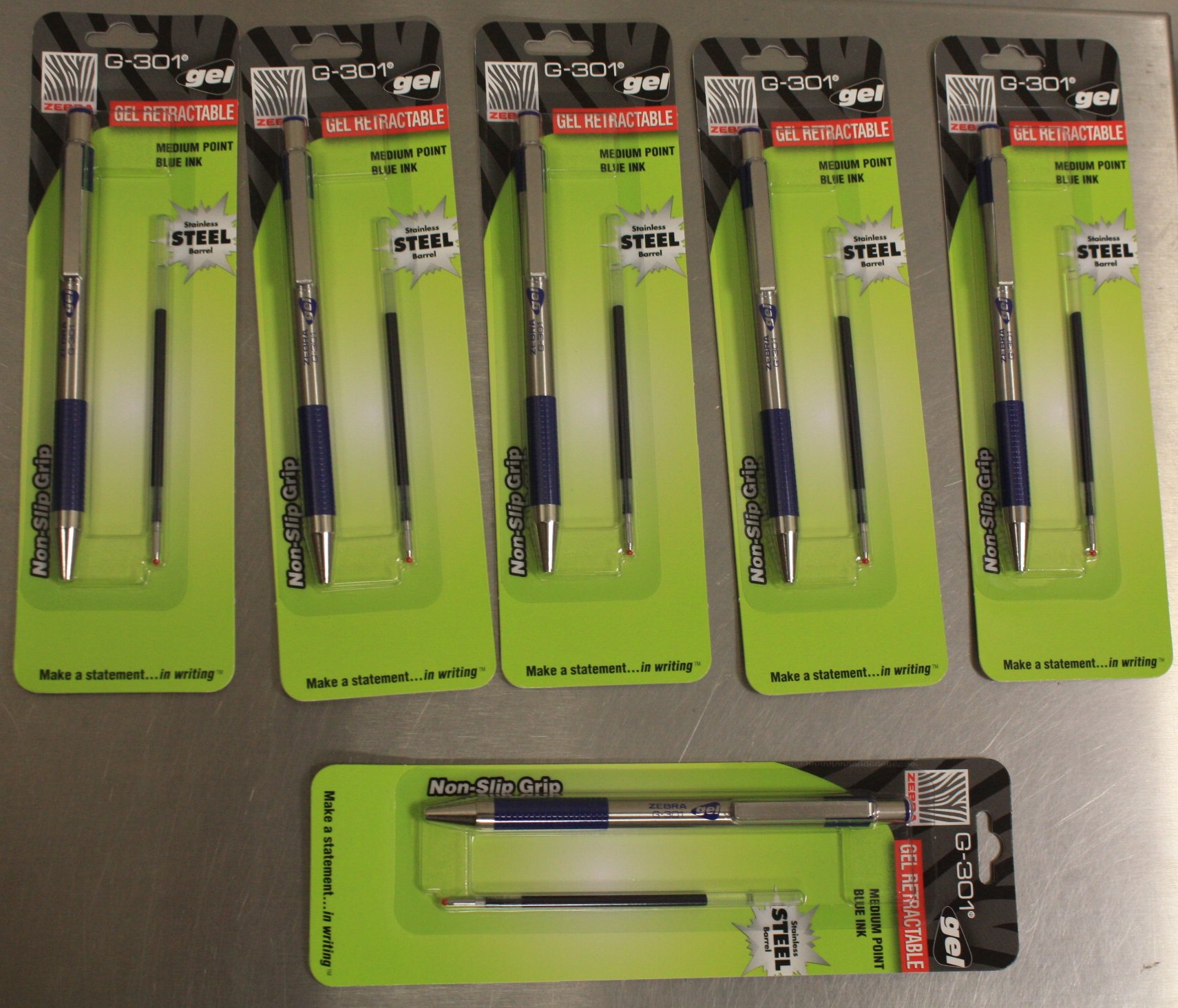 6 Zebra G301 Gel Pens with JK Refill Blue Ink 0.7mm Medium Point 12 pc