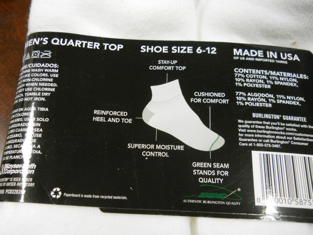 WHITE BURLINGTON Comfort Men Athletic Socks 10 Pair Quarter Top Thick
